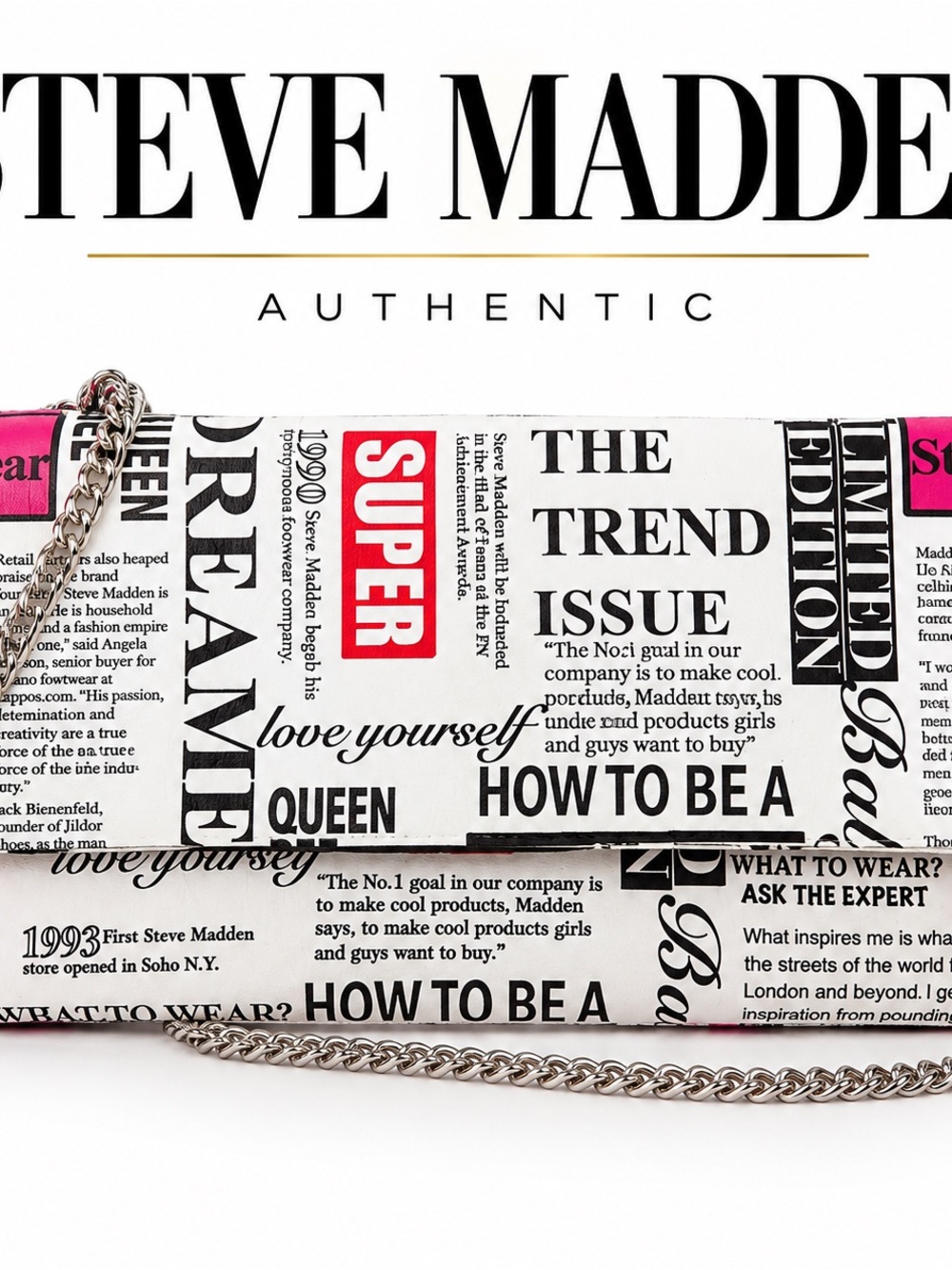 Steve Madden Bsublime Newspaper Print Clutch, Like New